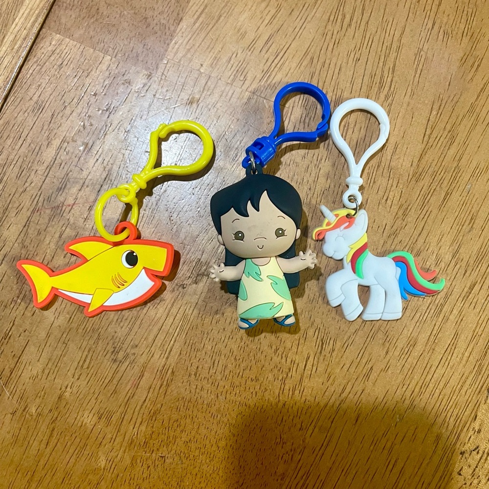Colorful Keychain Set with Shark, Boy, and Unicorn